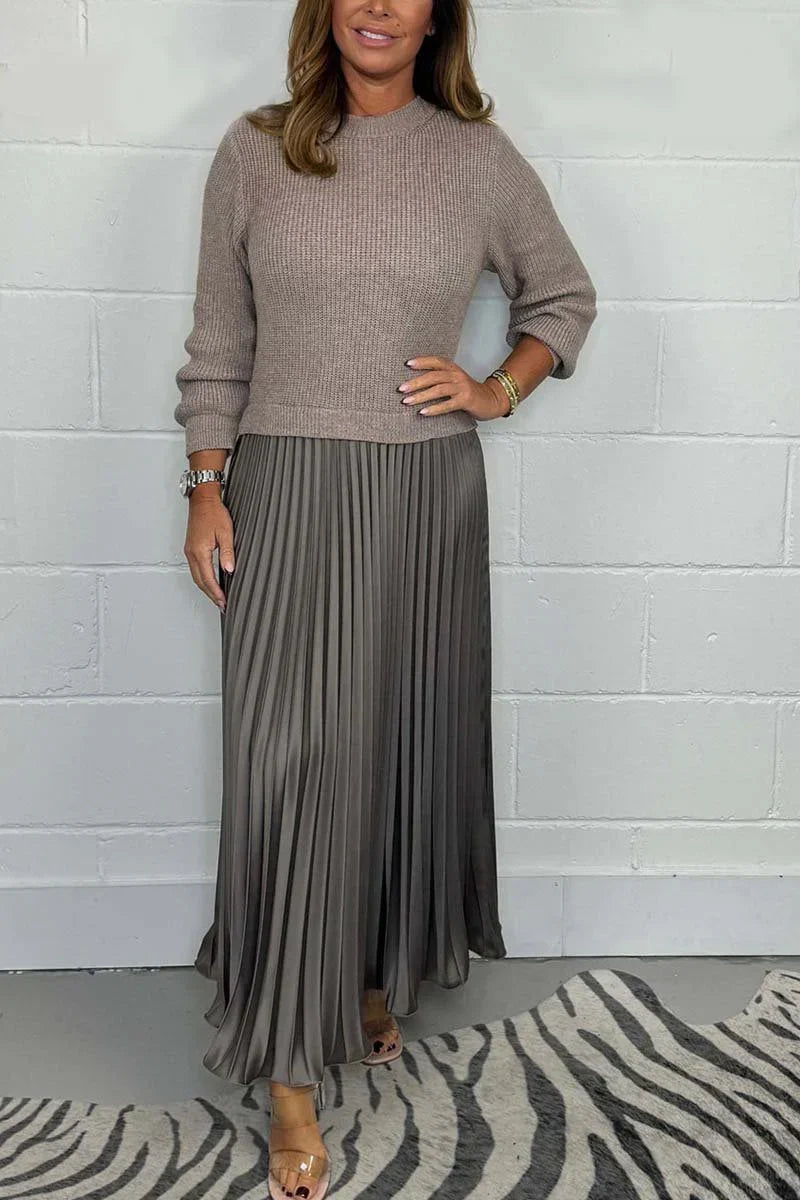 Miranda - Elegante y bonito vestido plisado con cuello redondo para mujer
