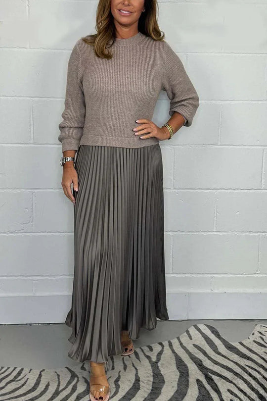 Miranda - Elegante y bonito vestido plisado con cuello redondo para mujer