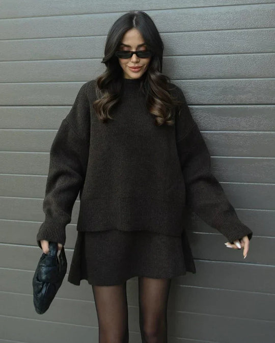 Lara - Conjunto de otoño de punto con jersey y falda