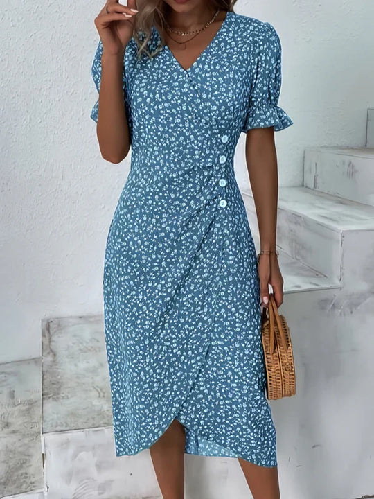 Ada - Vestido cruzado de flores con botones laterales