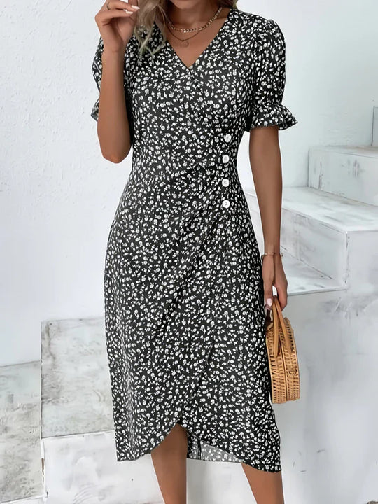Ada - Vestido cruzado de flores con botones laterales