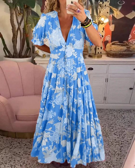 Teresa™ Vestido largo acogedor con cuello en V y bolsillos