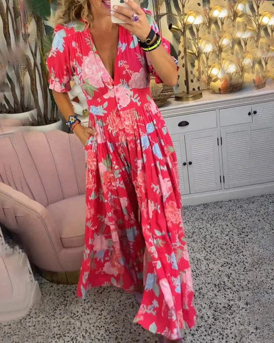 Teresa™ Vestido largo acogedor con cuello en V y bolsillos