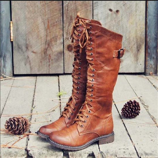 Lena | Botas altas de cordones para damas en estilo ecuestre