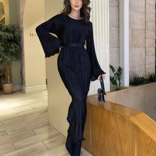 Felicia™ – Vestido largo plisado con mangas acampanadas