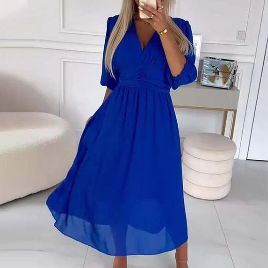 Lorena – Vestido de gasa ligera con escote en V
