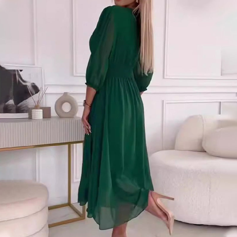 Lorena – Vestido de gasa ligera con escote en V