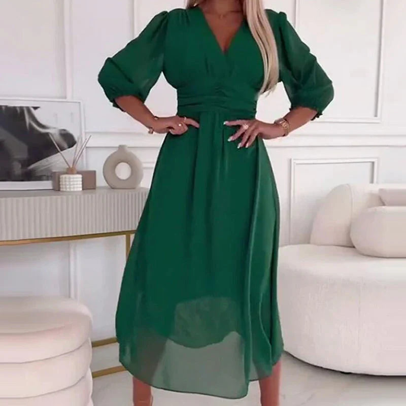 Lorena – Vestido de gasa ligera con escote en V