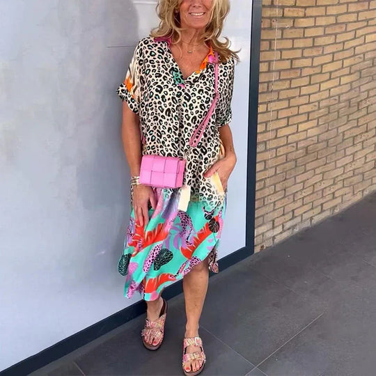 Lorena - Vestido camisero con estampado de leopardo y caída fluida