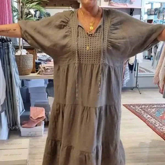 Leonor - Vestido largo con bordado calado y mangas abullonadas