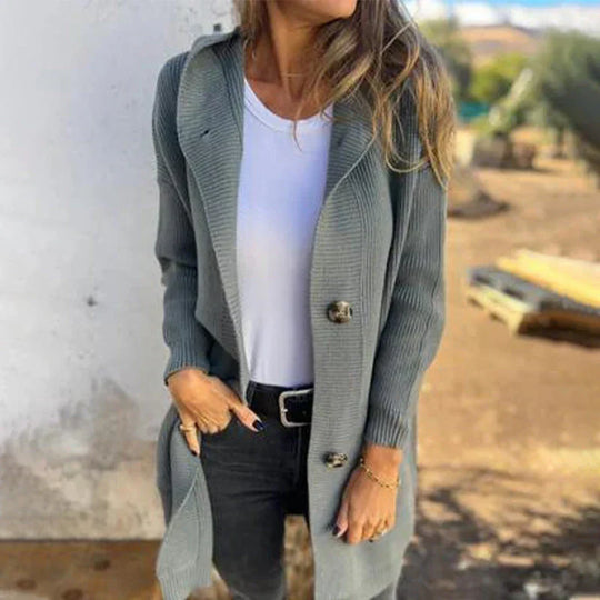 Adriana - Chaqueta larga con capucha y botones