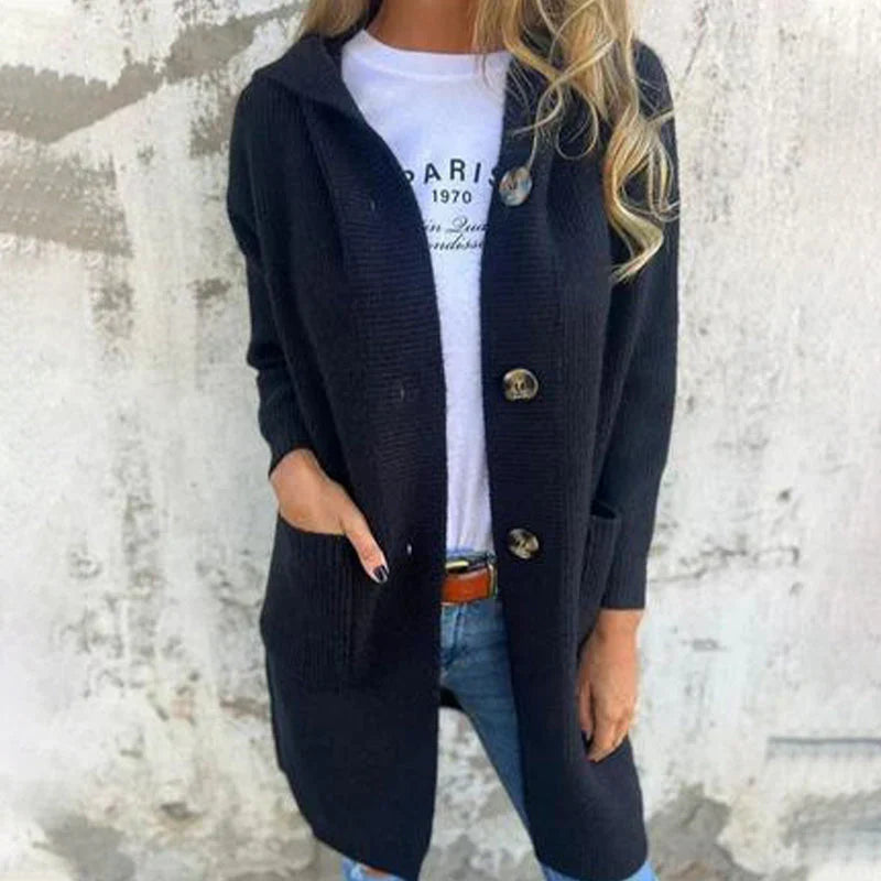 Adriana - Chaqueta larga con capucha y botones