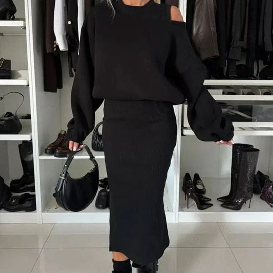 Livia - Conjunto de mujer con hombros caídos, sudadera y vestido sin mangas