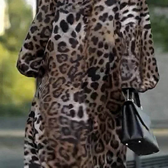 Rosana - Vestido informal de manga larga con estampado de leopardo