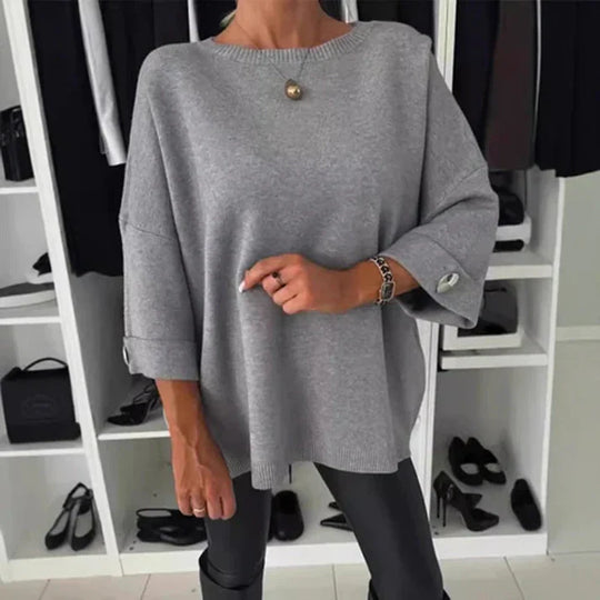 Greta - Blusa clásica de punto liso con manga tres cuartos