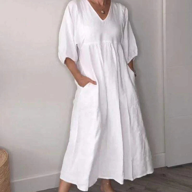 Jimena™ | Vestido amplio con escote en pico y manga francesa