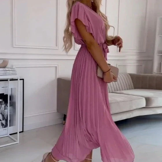 Lucía™ – Vestido plisado con escote cruzado y lazo a la cintura