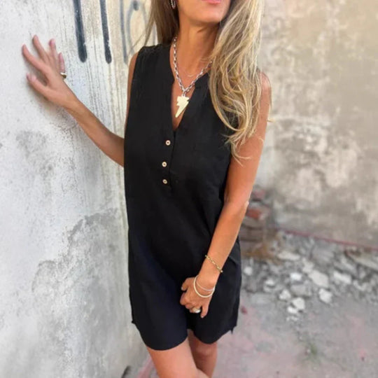 Marina – Vestido camisero sin mangas con botones decorativos
