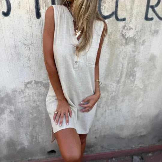 Marina – Vestido camisero sin mangas con botones decorativos