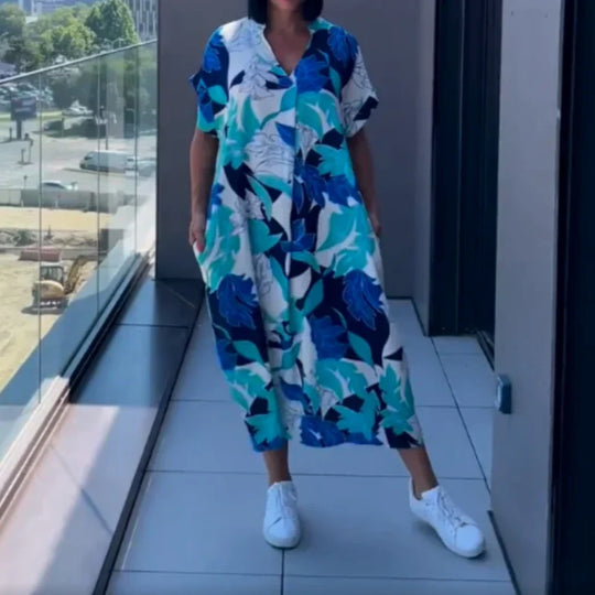 Lorena™ Vestido amplio con estampado étnico y escote en pico
