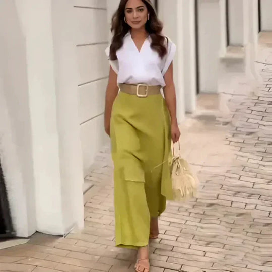 Estela™ Conjunto elegante de blusa sin mangas y pantalón ancho con efecto falda