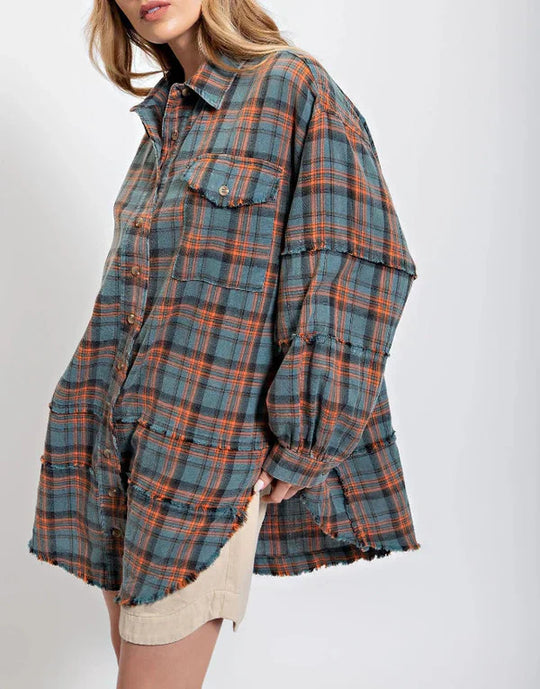 Eva - Sobrecamisa de cuadros estilo relajado
