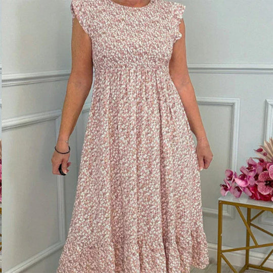 Rebeca™ | Elegante vestido con estampado floral, cintura alta y mangas con volantes