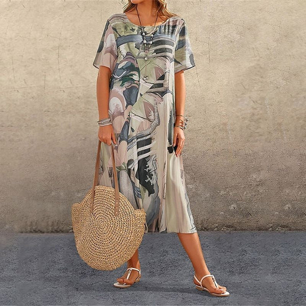 Camila – Vestido amplio con estampado artístico