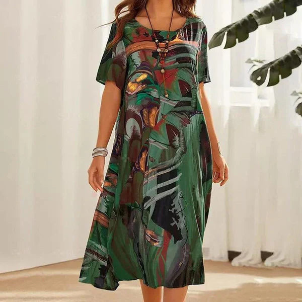 Camila – Vestido amplio con estampado artístico
