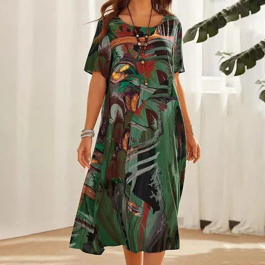 Camila – Vestido amplio con estampado artístico