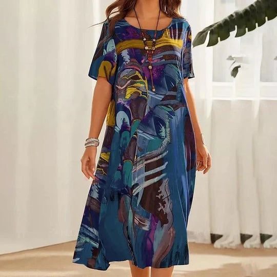 Camila – Vestido amplio con estampado artístico