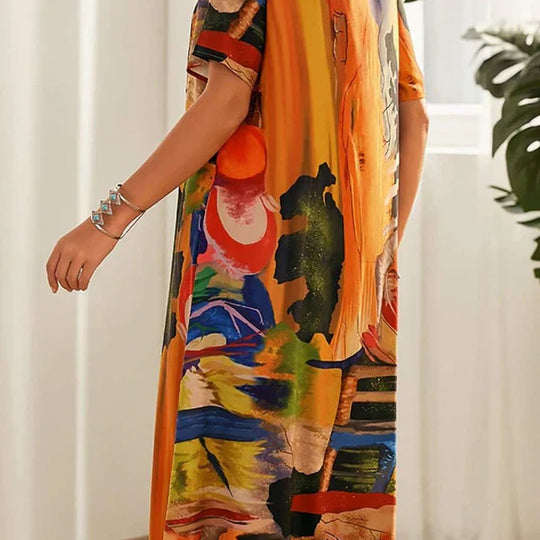 Camila – Vestido amplio con estampado artístico