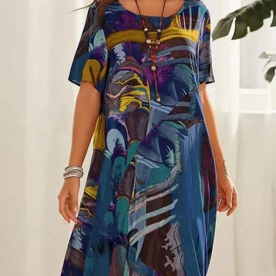 Camila – Vestido amplio con estampado artístico