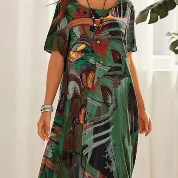 Camila – Vestido amplio con estampado artístico