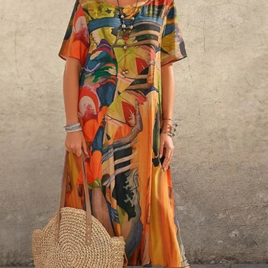 Camila – Vestido amplio con estampado artístico
