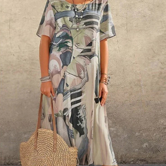 Camila – Vestido amplio con estampado artístico