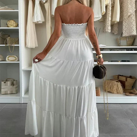 Aria™ | Vestido largo palabra de honor con vuelo y estilo bohemio
