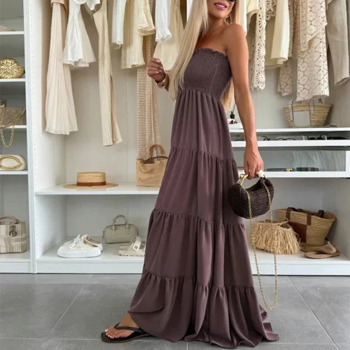 Aria™ | Vestido largo palabra de honor con vuelo y estilo bohemio