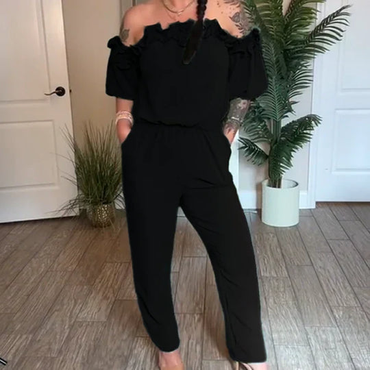Triana™ | Mono con escote bardot y volantes para un look romántico y moderno