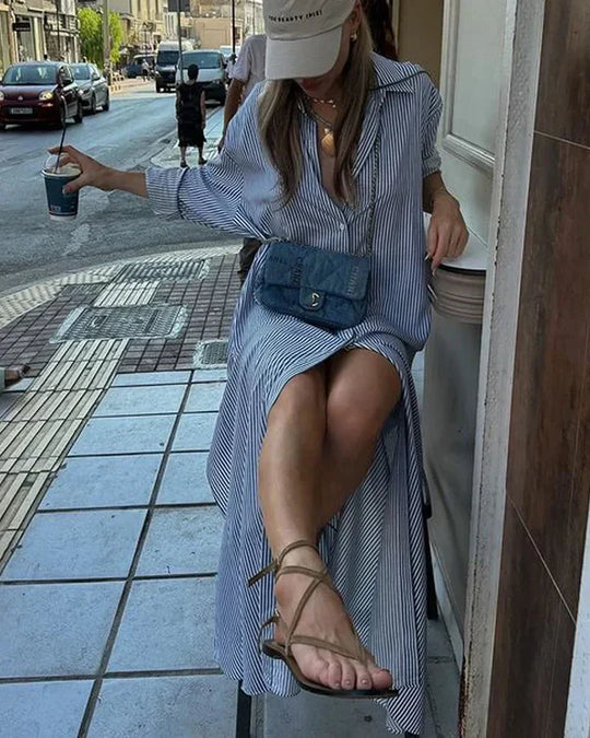 Rebeca™ | Vestido camisero largo de rayas con corte amplio y estilo relajado