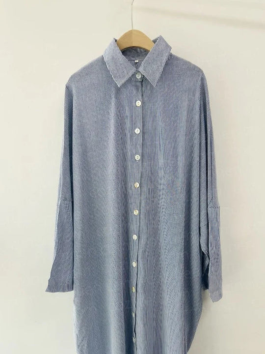 Rebeca™ | Vestido camisero largo de rayas con corte amplio y estilo relajado