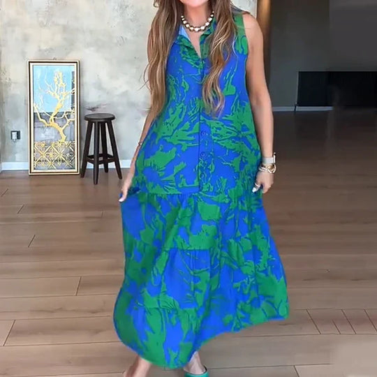Valentina - Vestido sin mangas con estampado artístico y corte fluido