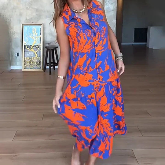 Valentina - Vestido sin mangas con estampado artístico y corte fluido
