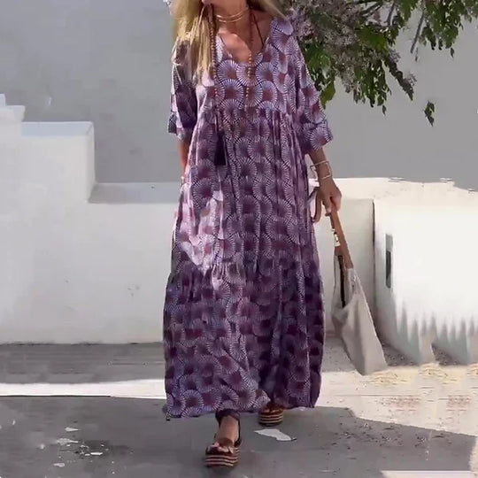 Malena - Vestido largo estampado de estilo bohemio