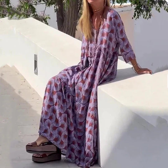 Malena - Vestido largo estampado de estilo bohemio