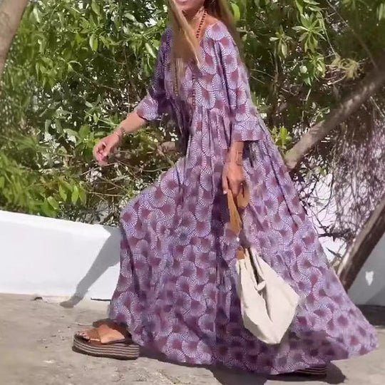 Malena - Vestido largo estampado de estilo bohemio