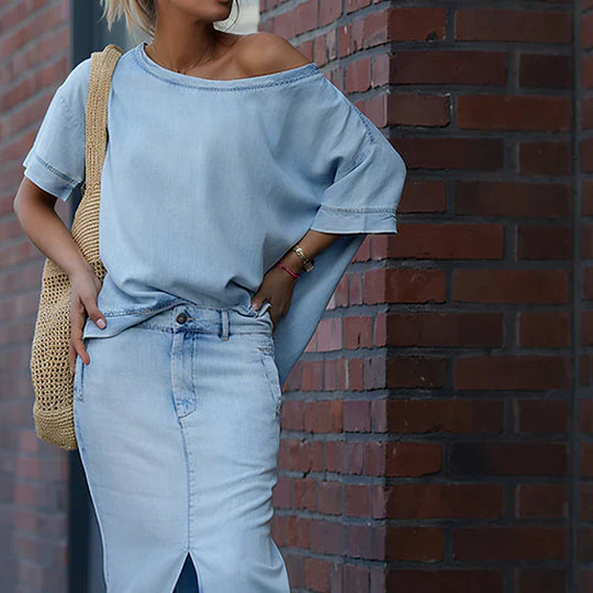 Karina - Conjunto con top diagonal y falda larga