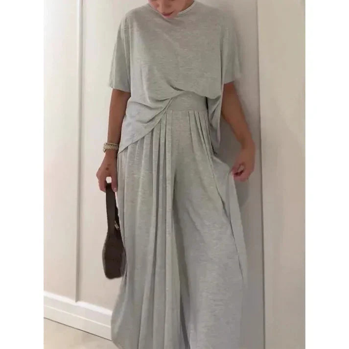 Luma - Conjunto fluido de dos piezas con top liso y pantalón ancho