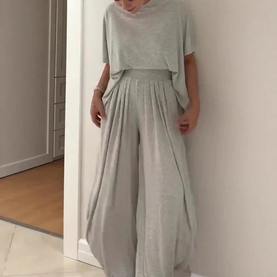 Luma - Conjunto fluido de dos piezas con top liso y pantalón ancho