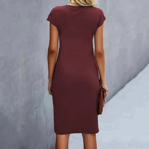 Tiana - Vestido monocromo de mujer con manga corta y fruncido en la cintura